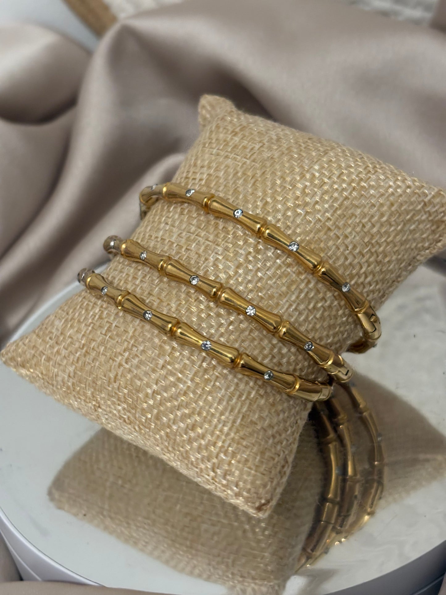 Bracelet « Adma » Clip Bambou Doré & Strass Acier inoxydable