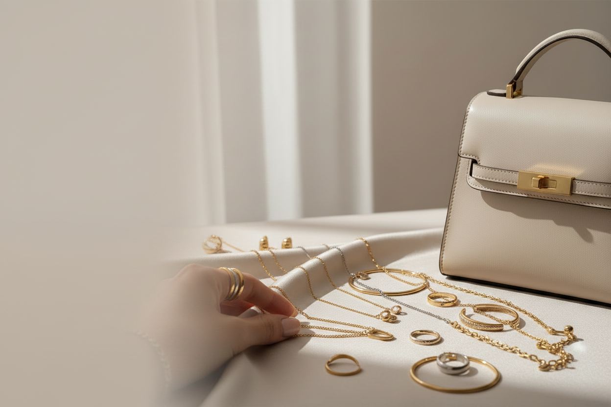 Bannière luxe au féminin - bijoux et sac à main